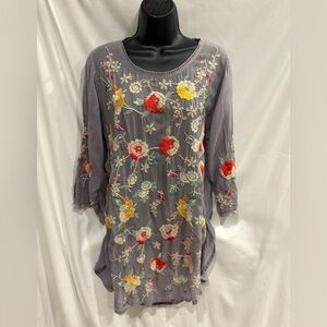 Johnny Was gray floral tunic